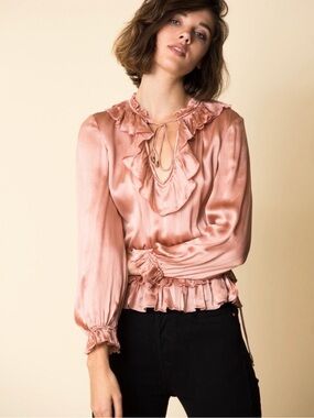 Ulla Johnson Maisie 100% Silk Ruffle Blouse Dusty Rose Long Sleeve Peplum Top 4